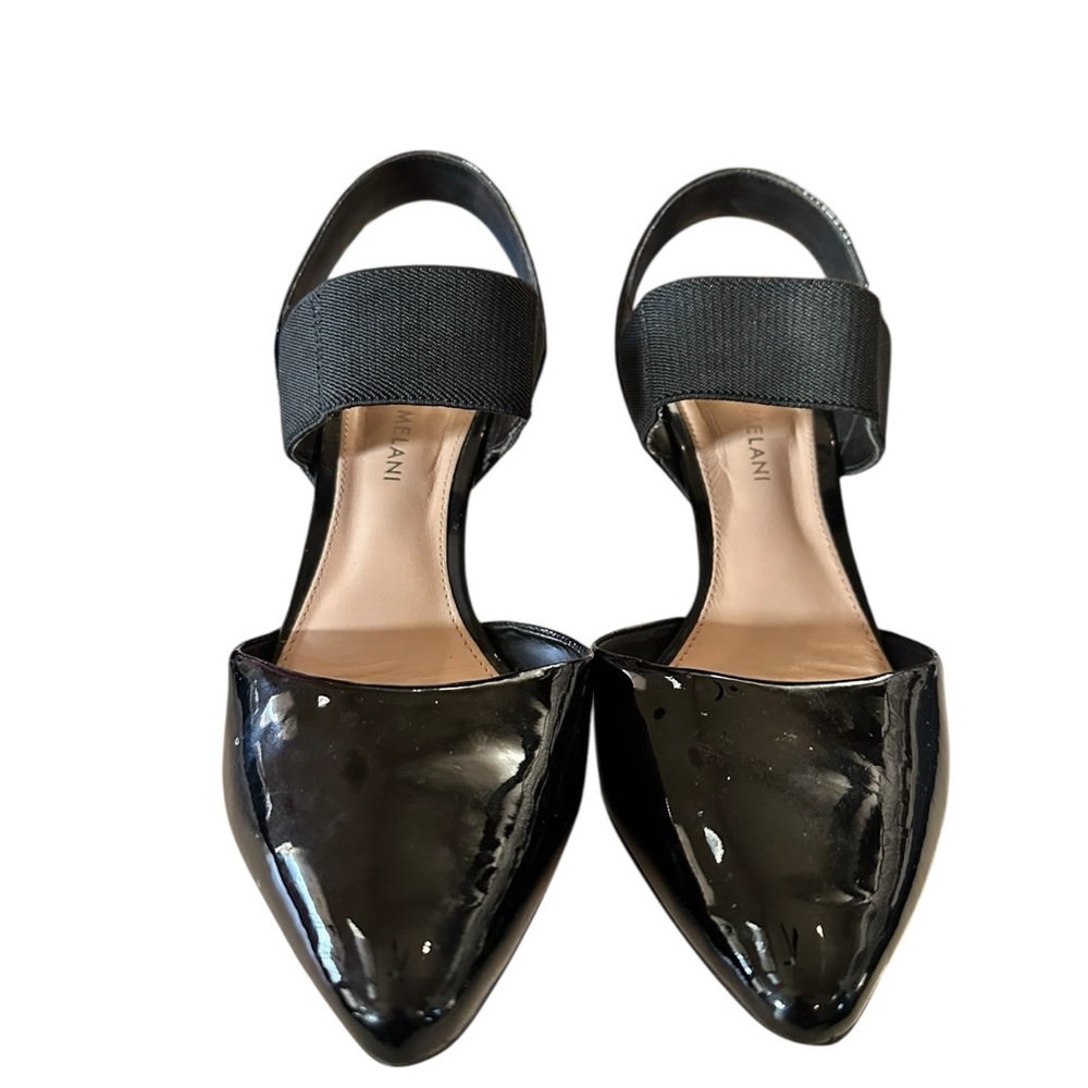 Antonio Melani Black Patent Slingback Size 8.5 Pointed Toe Stretch Strap Pumps - Picture 3 of 12